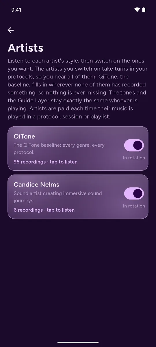 QiTone app: Artists
